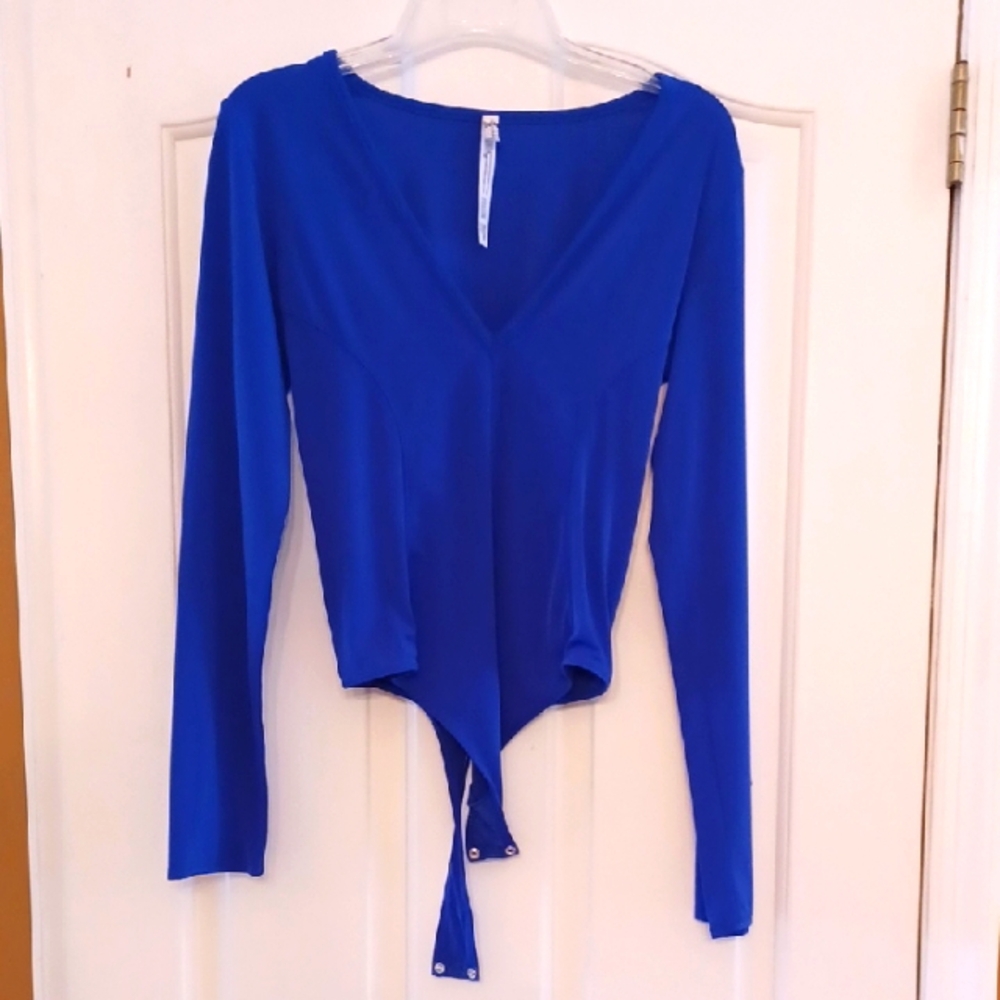 Intimately Free People Beautful Cobalt Blue Long Sleeve Fitted Bodysuit
